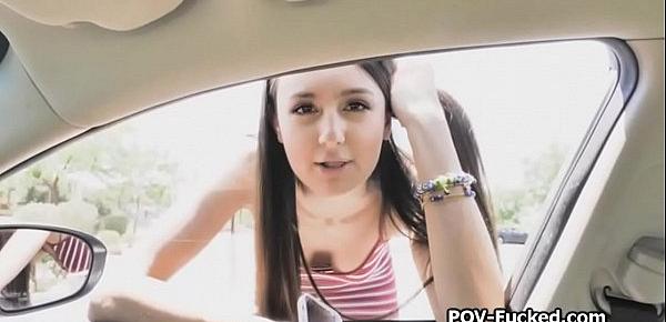  Stranded busty teen offers pussy for a ride